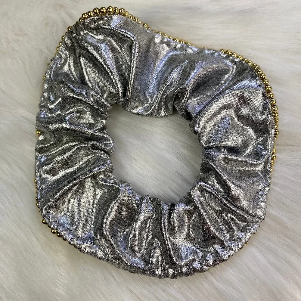 Vintage Silver Metallic w/ Gold Bead Scrunchie